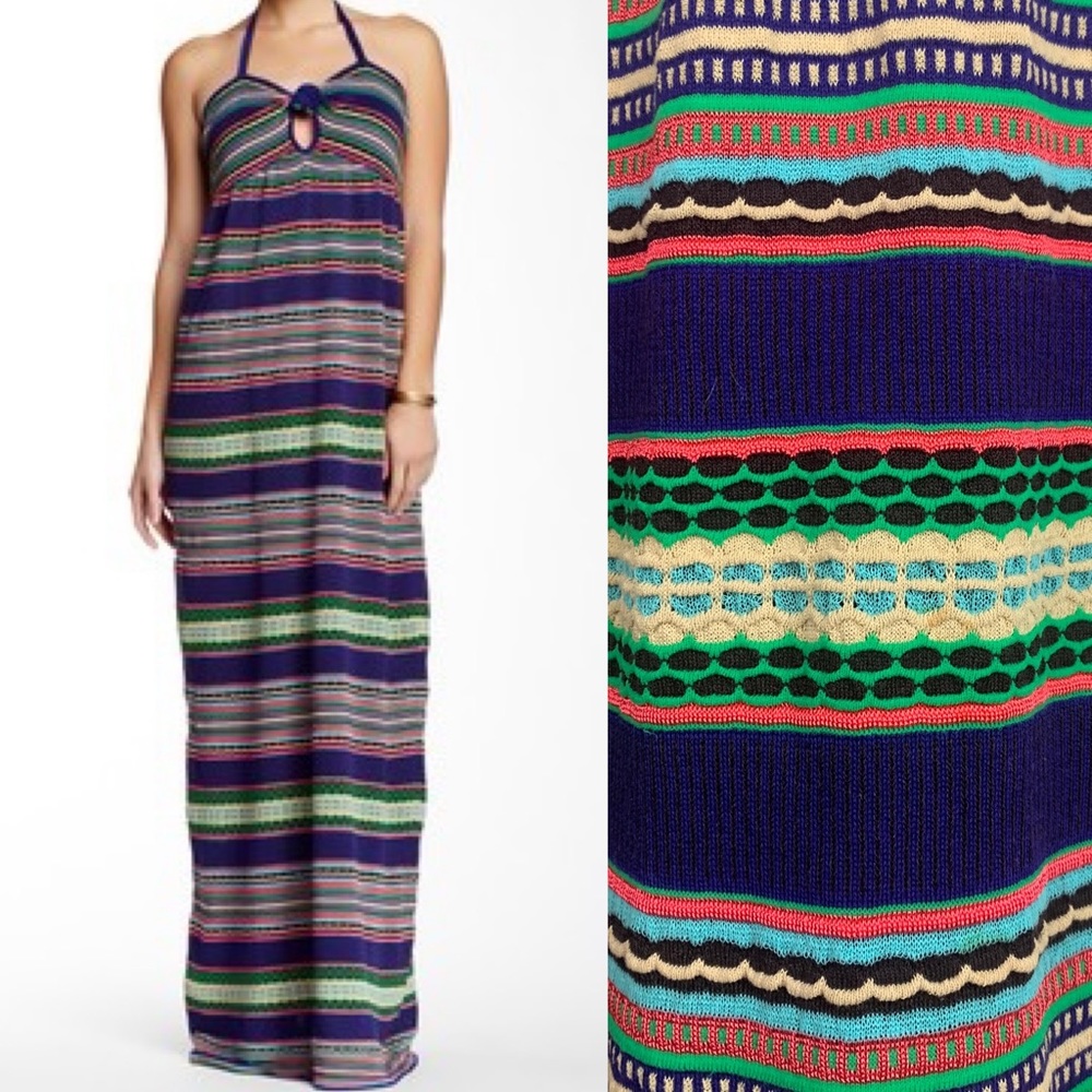 Missoni Blue/Multi Striped Tie Halter Maxi Dress